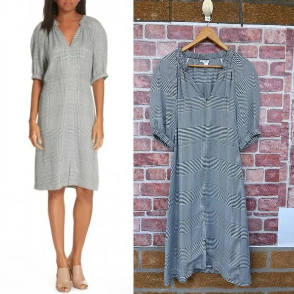 Lewit Houndstooth Deep Green and White Vneck Dress size 2 - Picture 1 of 14